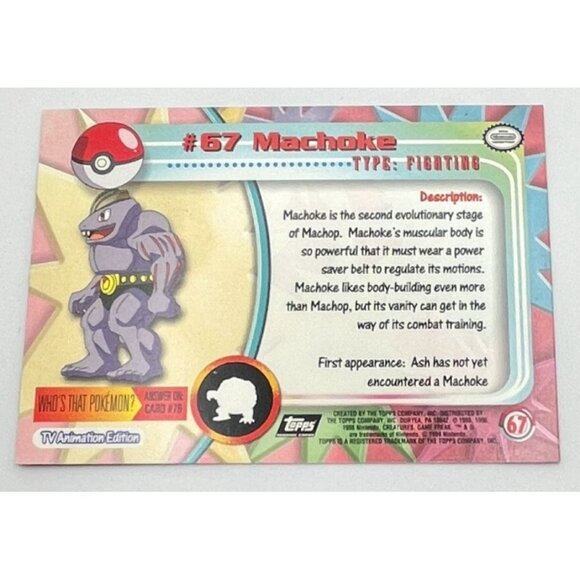 Machoke Pokemon Card Topps #67 TV Animation Edition Series Black Logo - Picture 2 of 5